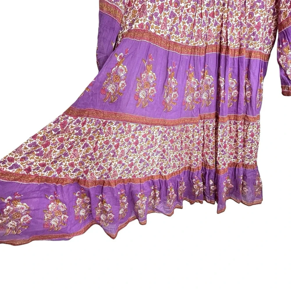 Blue Boheme Boho Peasant Dress M/L Indie Cottage Floral Festival Midi Romantic - Picture 7 of 11